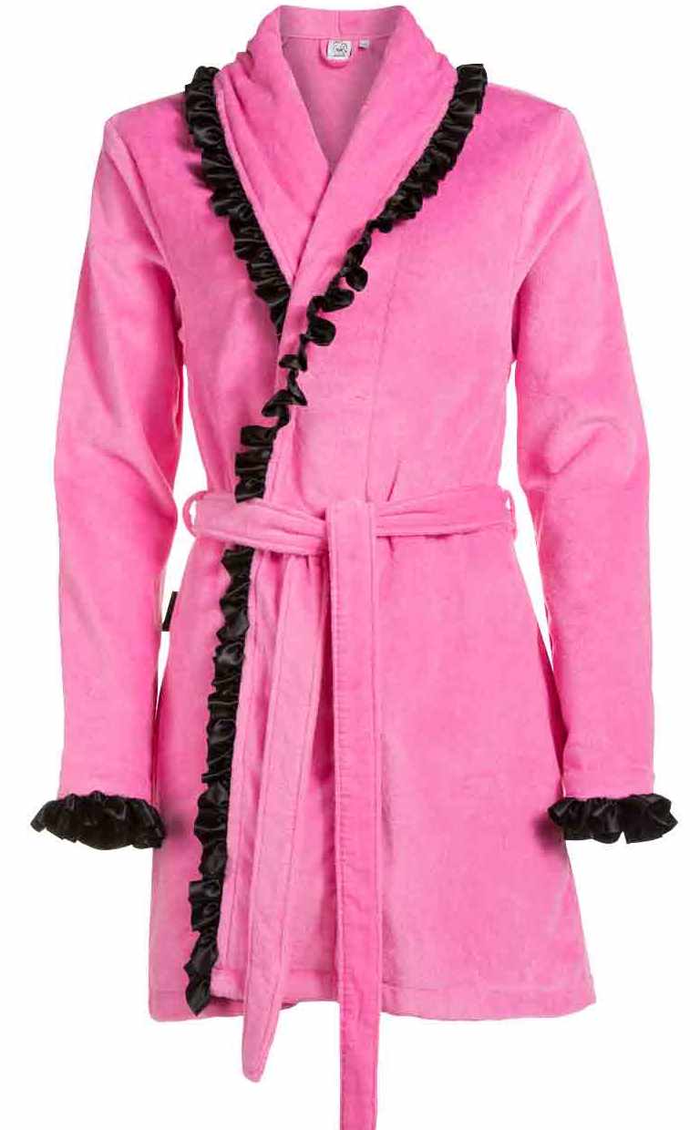 Roze badjas met satijn - L/XL