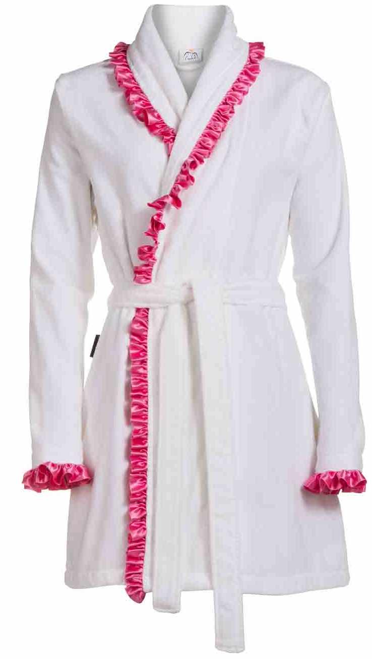 Witte badjas met roze ruffles - L/XL