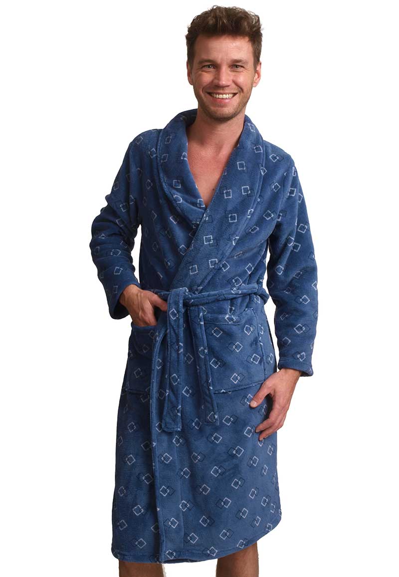 Trendy blauwe fleece heren badjas-2xl