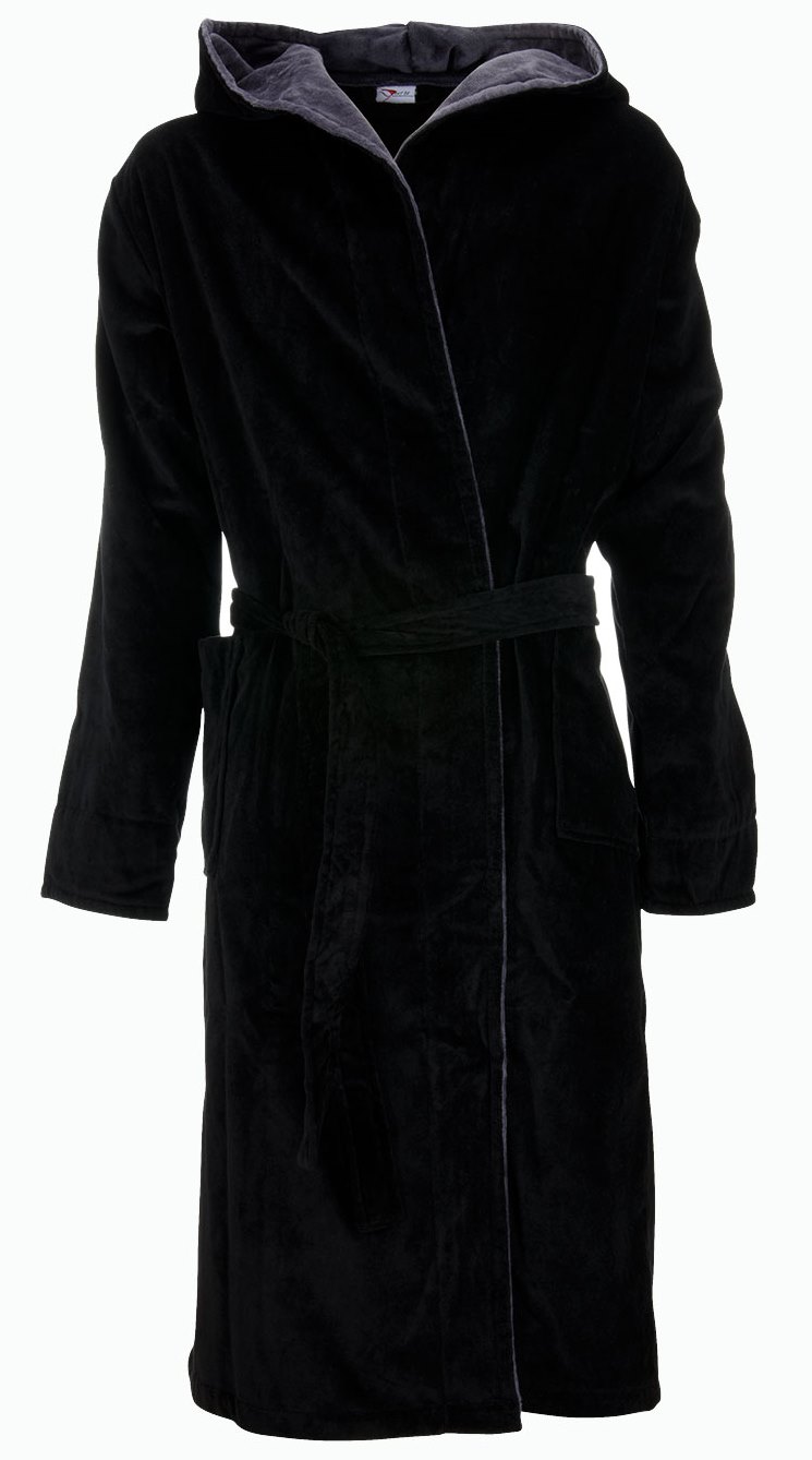 Zwarte badjas met capuchon - M-L