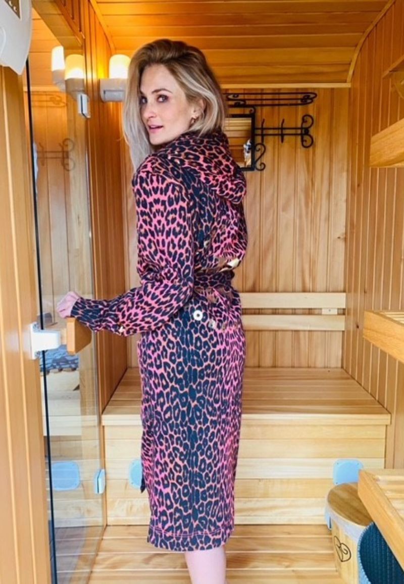 D-Robe badjas met capuchon - panter roze-2xl