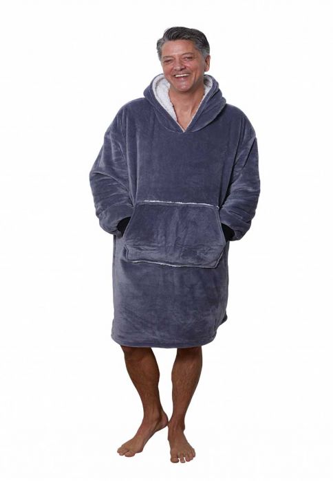 hooded fleece blanket with sleeves