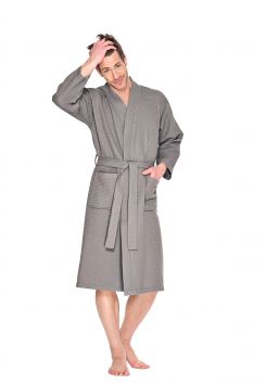 Taupe kimono wafelstructuur