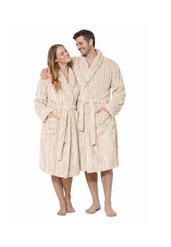 Ribfluweel badjas fleece - Relax Company - zand