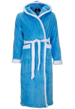 Aquablauwe dames-badjas met capuchon