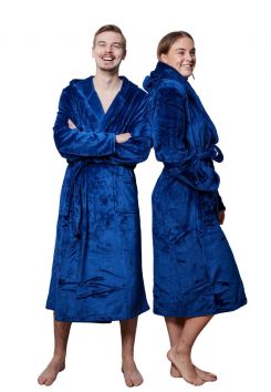 blauwe fleece badjas met capuchon