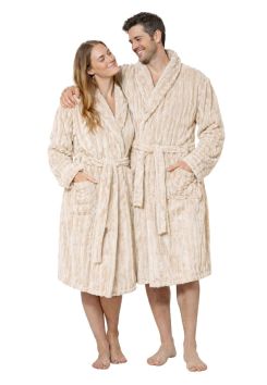 Ribfluweel badjas fleece - Relax Company - zand