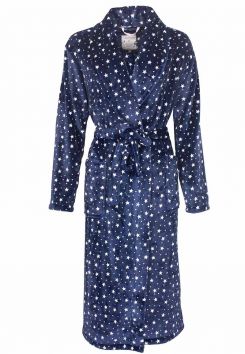 Blauwe sterrenbadjas dames fleece