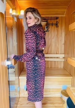 D-Robe luxe badjas met capuchon - panter roze