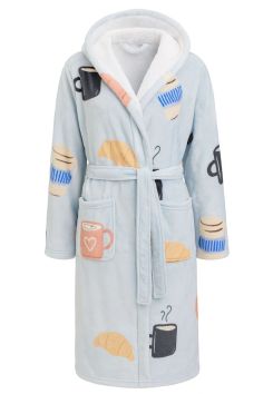 Badjas koffie met capuchon - fleece - luxe voering - Badrock