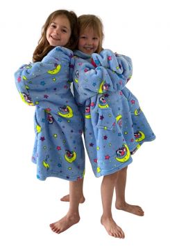 Plaid met mouwen - kind - fleece - unicorn blauw