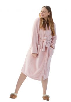 Fleece damesbadjas oud roze