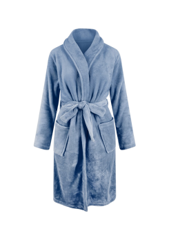 Fleece kinderbadjas met sjaalkraag - denimblauw - Relax Company