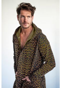 D-Robe luxe badjas met capuchon - panter - groen