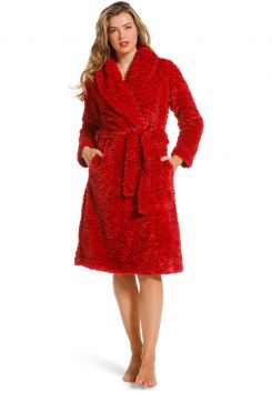 Damesbadjas fake fur – rood - Pastunette