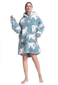 Snuggie fleece met hoodie – ijsbeer