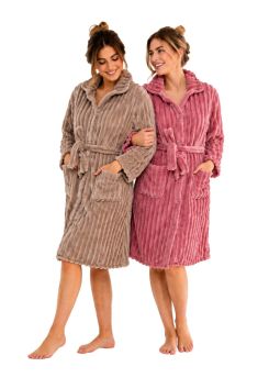 Fleece badjas met knopen - dames ochtendjas