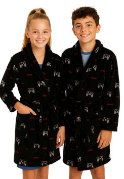 Zwarte badjas tiener - controller – fleece