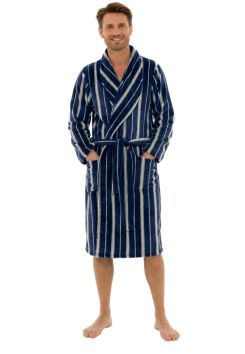 Heren kamerjas van fleece - beige strepen