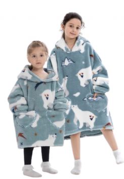 Kindersnuggie fleece met hoodie – ijsbeer
