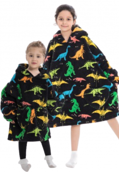 Kindersnuggie fleece met hoodie – dinosaurussen