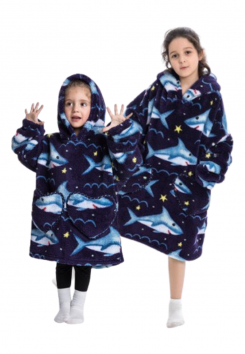 Kindersnuggie fleece met hoodie – haai