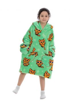 Kindersnuggie fleece met hoodie – katjes