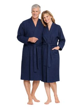 Marineblauwe badjas pique - unisex badjas wafelkatoen