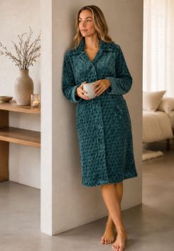 Badjas dames met knoopsluiting - fleece - groen - Pastunette