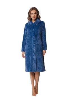 Damesbadjas met knopen – blauw - fleece - Pastunette