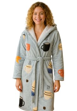 Badjas koffie met capuchon - fleece - luxe voering - Badrock