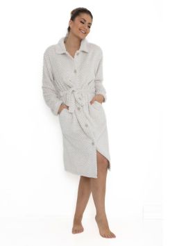 Zachte fleecebadjas dames met knopen - lichtbeige