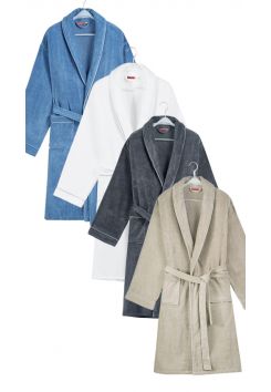 Luxe badjas met piping – velours-katoen – 4 kleuren