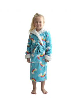 Capuchon kinderbadjas met regenboogprint - dik fleece - Rebelle