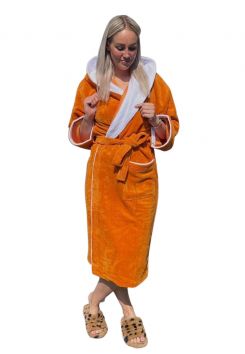 Badjas oranje met capuchon – sauna – Relax Company