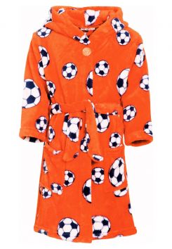 Voetbal kinderbadjas oranje met capuchon - fleece - Playshoes