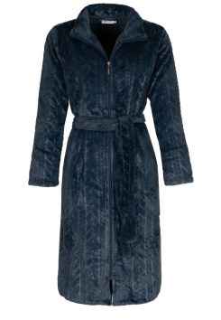 Luxe damesbadjas met rits – donkerblauw – fleece - Pastunette