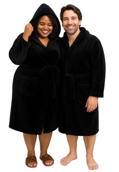 Grote maten badjas - capuchon - zwart - unisex - Badrock