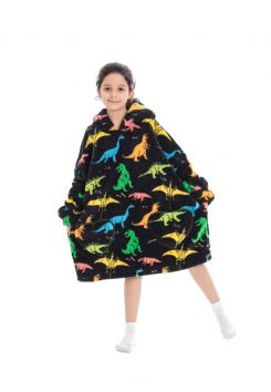Kindersnuggie fleece met hoodie – dinosaurussen