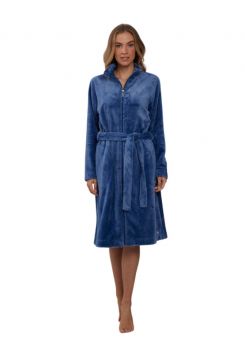 Luxe damesbadjas met rits – blauw – fleece - Pastunette