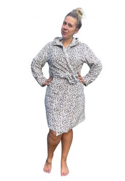 Damesbadjas hartjes/panter motief - met capuchon - fleece