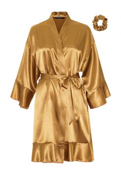 Ruffle kimono goudkleur – satijnen look