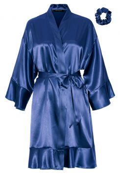 Ruffle kimono navy blauw – satijnen look