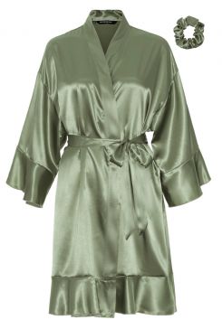 Ruffle kimono olijf groen – satijnen look
