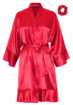 Ruffle kimono bordeaux rood – satijnen look
