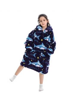 Kindersnuggie fleece met hoodie – haai