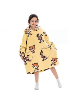 Kindersnuggie fleece met hoodie – hond & kat