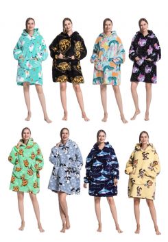 Snuggie fleece met hoodie - dierenprint - 90 cm