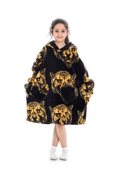 Kindersnuggie fleece met hoodie – tijgerkop