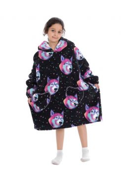 Kindersnuggie fleece met hoodie – wolf